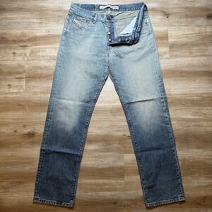 Diesel Jeans Men 36x34 Blue Straight Leg Made Italy Retro Washout Vintage Y2K